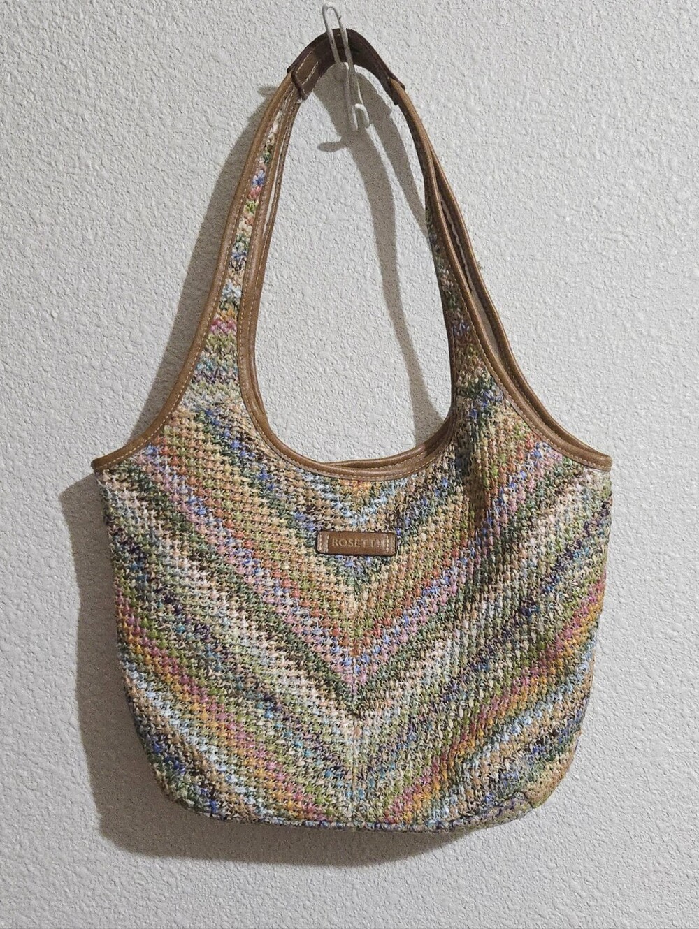 Vintage Rosetti Woven Hobo Shoulder Bag - Earthtone - Chevron Striped - 14x9x4